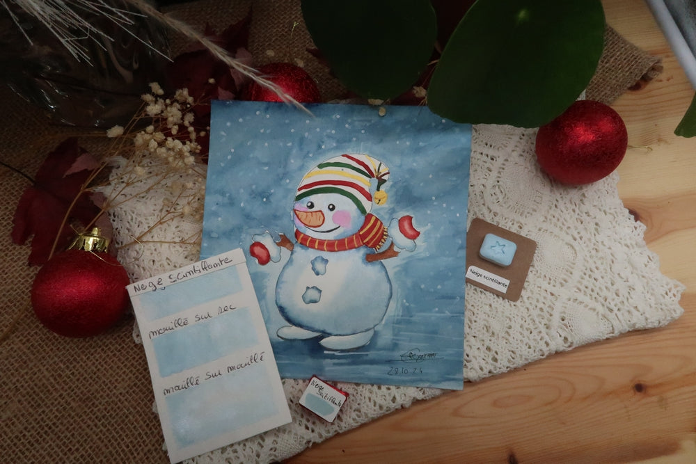 Neige scintillante Cœur d'aquarelles acheter aquarelle artisanale