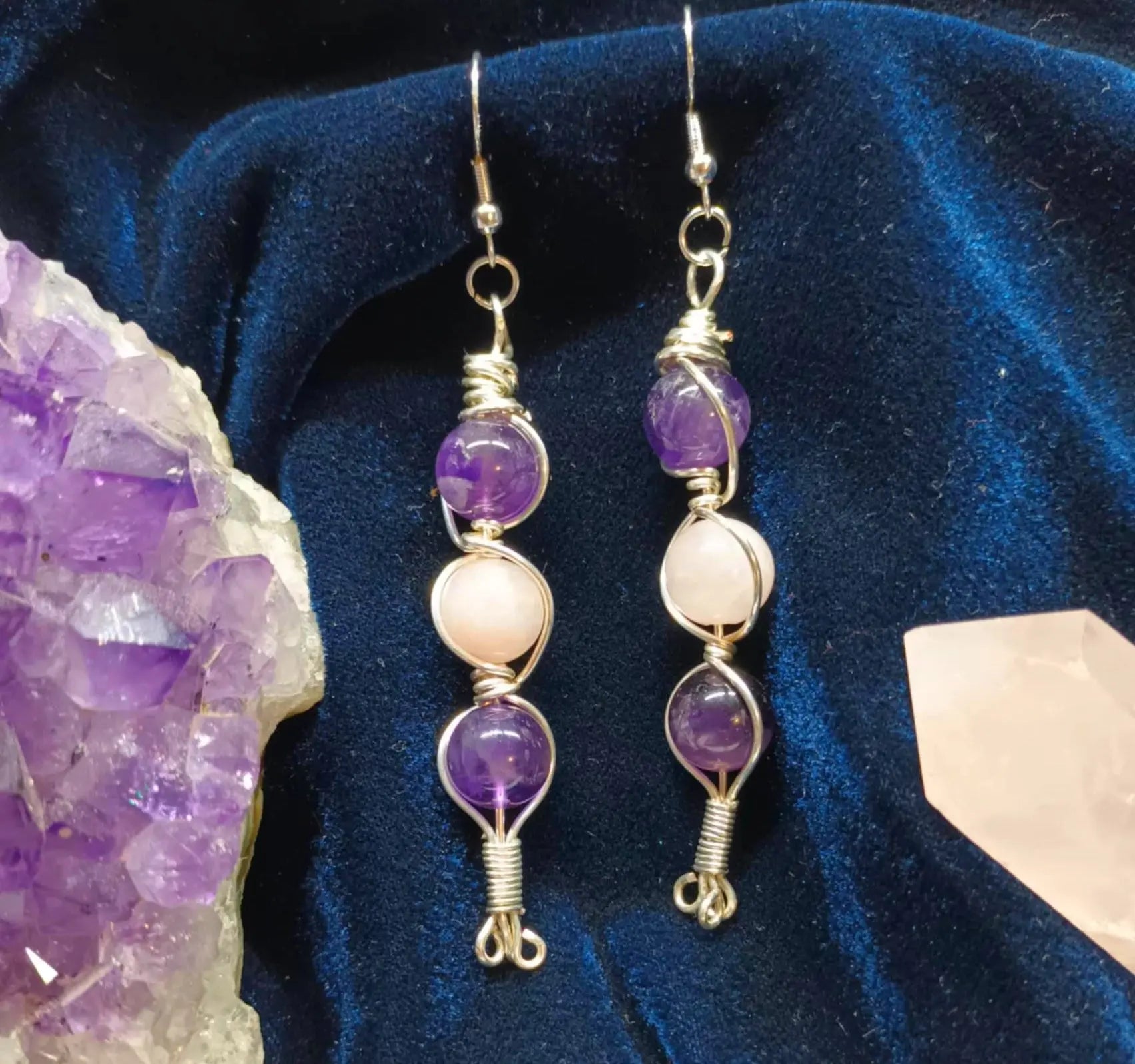 amethyste wire wrapping coeur d'aquarelle boucles d'oreilles