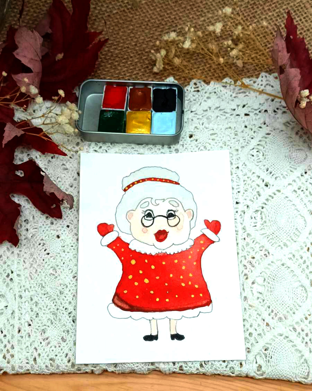 Mère Noël Cœur d'aquarelles acheter aquarelle artisanale