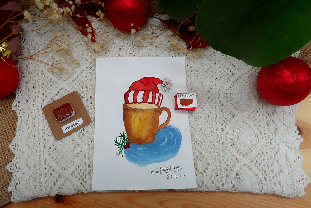 Petit biscuit Cœur d'aquarelles acheter aquarelle artisanale